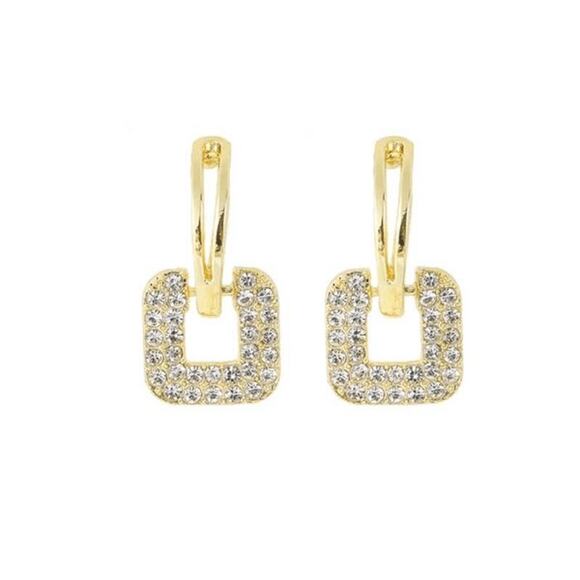 4133 NIP DG.Z Korean Design S925 Silver Over Gold Square Diamond Dangle earrings - Picture 1 of 3